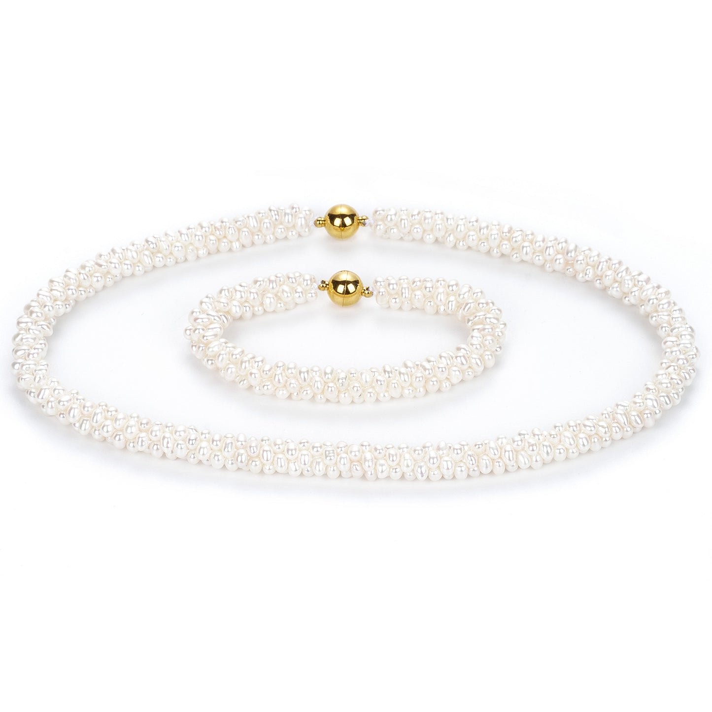 Natural freshwater pearl multi-bead Caterpillar Pearl necklace bracelet Sweater chain Gold magnet ball buckle necklace